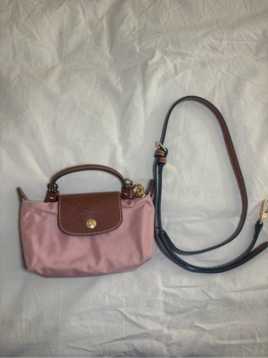 Longchamp Handbags - Longchamp mini Pink Crossbody with Brown Trim and Gold Accent